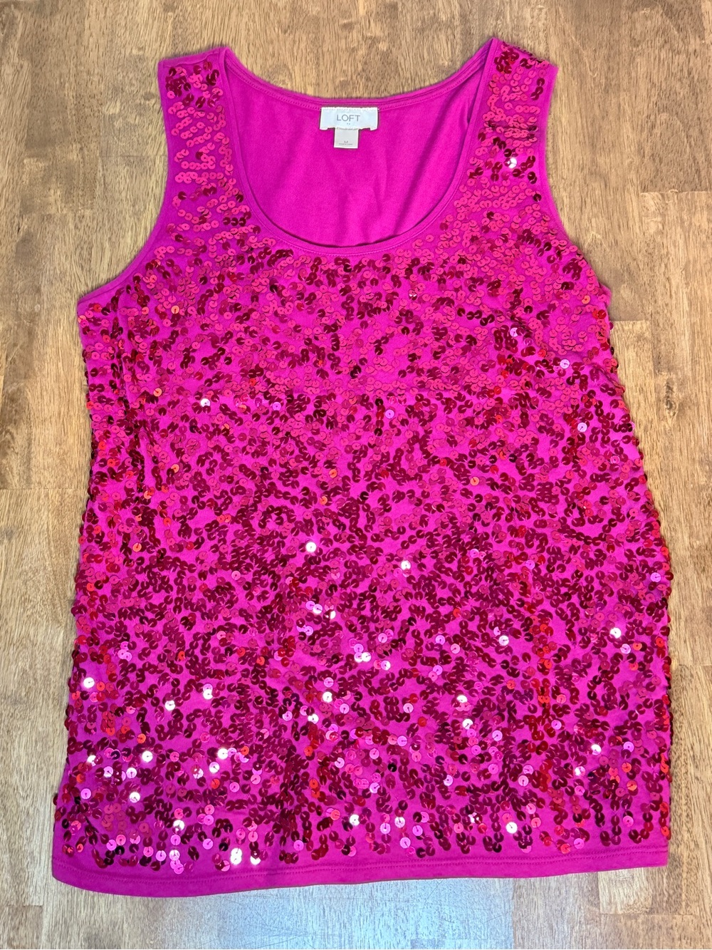 LOFT Hot Pink Sequin Scoop Neck Tank Women’s Medium Y2K